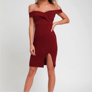 Lulus Classic Glam Burgundy Off-The-Shoulder Bodycon Dress